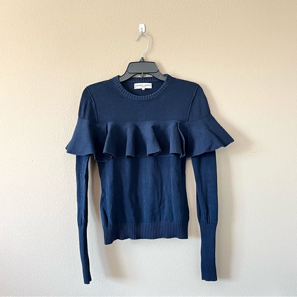 Apiece Apart Long Sleeved Navy Knit Ruffle - Picture 1 of 10